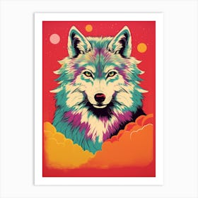 Honshu Wolf Retro Colourful 2 Art Print