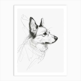 Corgi Dog Charcoal Line 1 Art Print