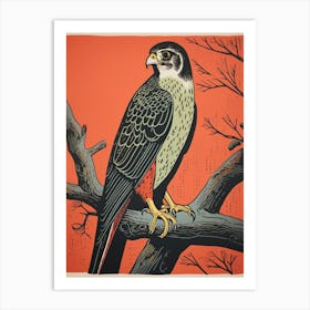 Vintage Bird Linocut Falcon 7 Art Print