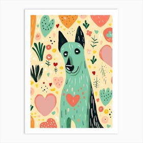 Abstract Cute Heart & Dog Line Illustration 1 Art Print