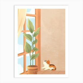 Brown Illustrated Cat 1 Art Print