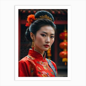 Chinese Woman In Red Dress Art Print