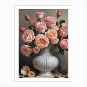 A Vase Of Pink Roses 70 Art Print