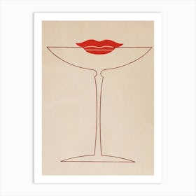 Red Lipstick, Martini Glass, Vintage Bar Cart Print Art Print