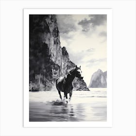 A Horse Oil Painting In Maya Bay, Thailand, Portrait 2 Art Print