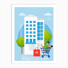 Shopping Cart On A Street Art Print