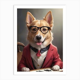 Cute Corgi Musician Art Print