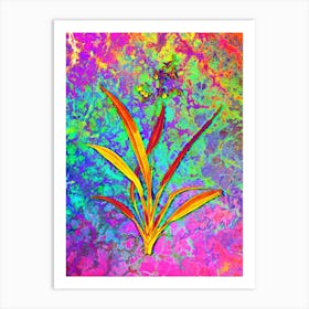 Flax Lilies Botanical in Acid Neon Pink Green and Blue n.0321 Art Print