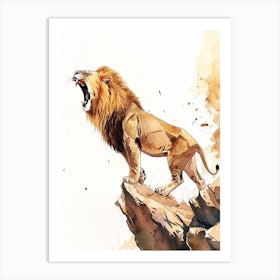 African Lion Roaring On A Cliff Clipart 4 Art Print