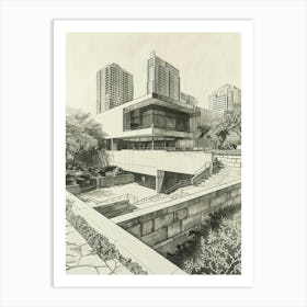 Memorial Museum Austin Texas Black And White Drawing 2 Art Print