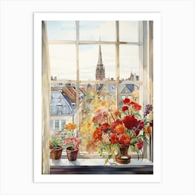 Window View Of Reykjavik Iceland In Autumn Fall, Watercolour 3 Art Print