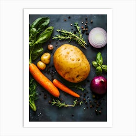 Top View Of Vegetables On A Dark Background Art Print