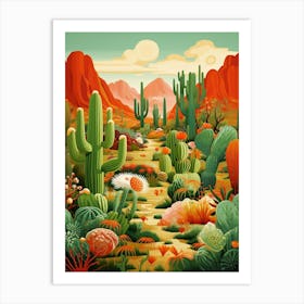 Orange Desert And Cactus 4 Art Print