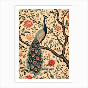 Cream Vintage Floral Peacock Wallpaper 1 Art Print