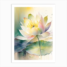 Amur Lotus Storybook Watercolour 1 Art Print