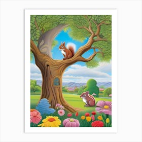 Squirrels In The Tree Art Print