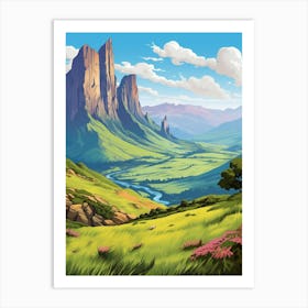 Drakensberg Mountain Range Cartoon 2 Art Print