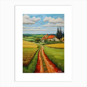 Green plains, distant hills, country houses,renewal and hope,life,spring acrylic colors.32 Art Print