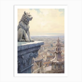 Gargoyle Watercolour In Rome Copy Art Print