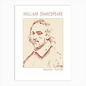 Line Art Minimalist – William Shakespeare English Playwright, Poet And Actor 1 Art Print