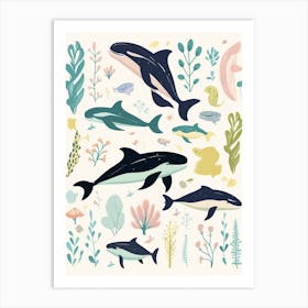 Group Of Whales Cute Pastel 2 Art Print