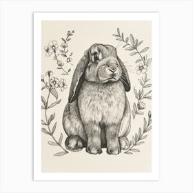 French Lop Blockprint Rabbit Illustration 9 Art Print