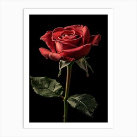 Single Red Rose On Black Background 30 Art Print