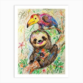 Sloth And Toucan 1 Art Print