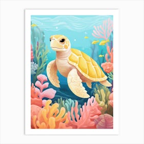 Soft Pastel Digital Illustration Of Sea Turtle 2 Art Print