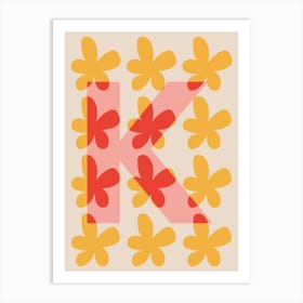 Alphabet Flower Letter K Print - Pink, Yellow, Red Art Print