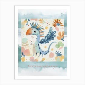 Archaeopteryx Dinosaur Muted Pastels Pattern 1 Poster Art Print