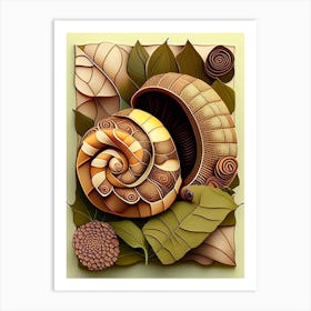 Brown Garden Snail Patchwork Art Print