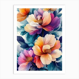 Abstract Bright Baroque Style Peony Flowers Art Print