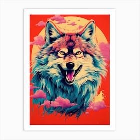 Honshu Wolf Retro Colourful 1 Art Print