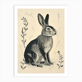 Argente Blockprint Rabbit Illustration 1 Art Print