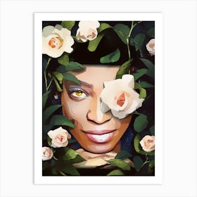 Portrait Of A Woman With Roses Art Print