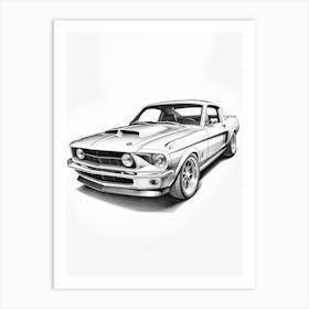 Ford Mustang Line Drawing 4 Art Print