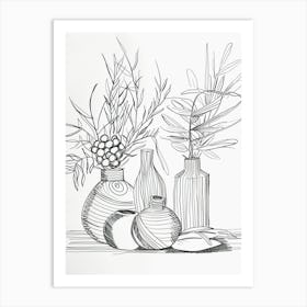 Drawing Of Vases Minimalist Line Art Monoline Illustration Art Print