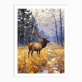 Elk on a Path Through the Forest Art Print