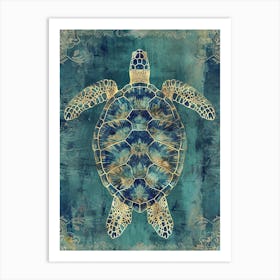 Aqua Ornamental Sea Turtle 2 Art Print