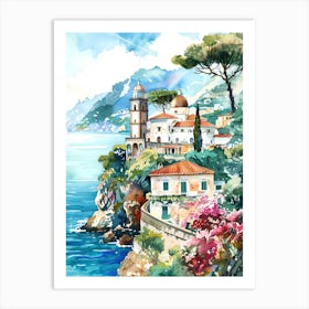 Amalfi Coast Watercolor Art Print