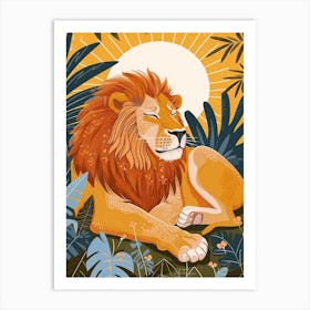 African Lion Resting In The Sun Illustration 3 Art Print