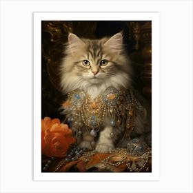Kitten With Jewels Rococo Style 3 Art Print