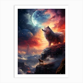 Wolf Howling At The Moon Art Print