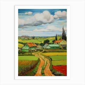 Green plains, distant hills, country houses,renewal and hope,life,spring acrylic colors.21 Art Print