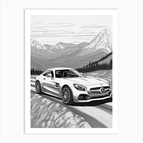 Mercedes Benz Amg Gt Snowy Mountain Drawing 2 Art Print