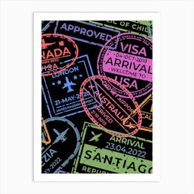 Passport Stamps Pattern Art Print