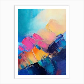 Beautiful Mountains Painted Oil In Multicolored Tones Art Print