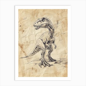 Deinonychus Dinosaur Sepia Illustration Art Print