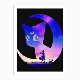 Anime Negative Space ― Luna & Usagi At The Purple Sky Art Print